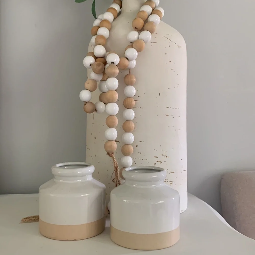 Two note glazed set of two vases ceramic pots Neutral home‎ decor white beige